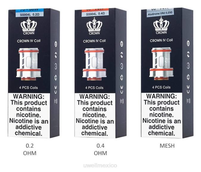 UWELL online shop - UWELL CROWN 4 bobinas de repuesto (paquete de 4) doble bobina 0.4ohm T60T183