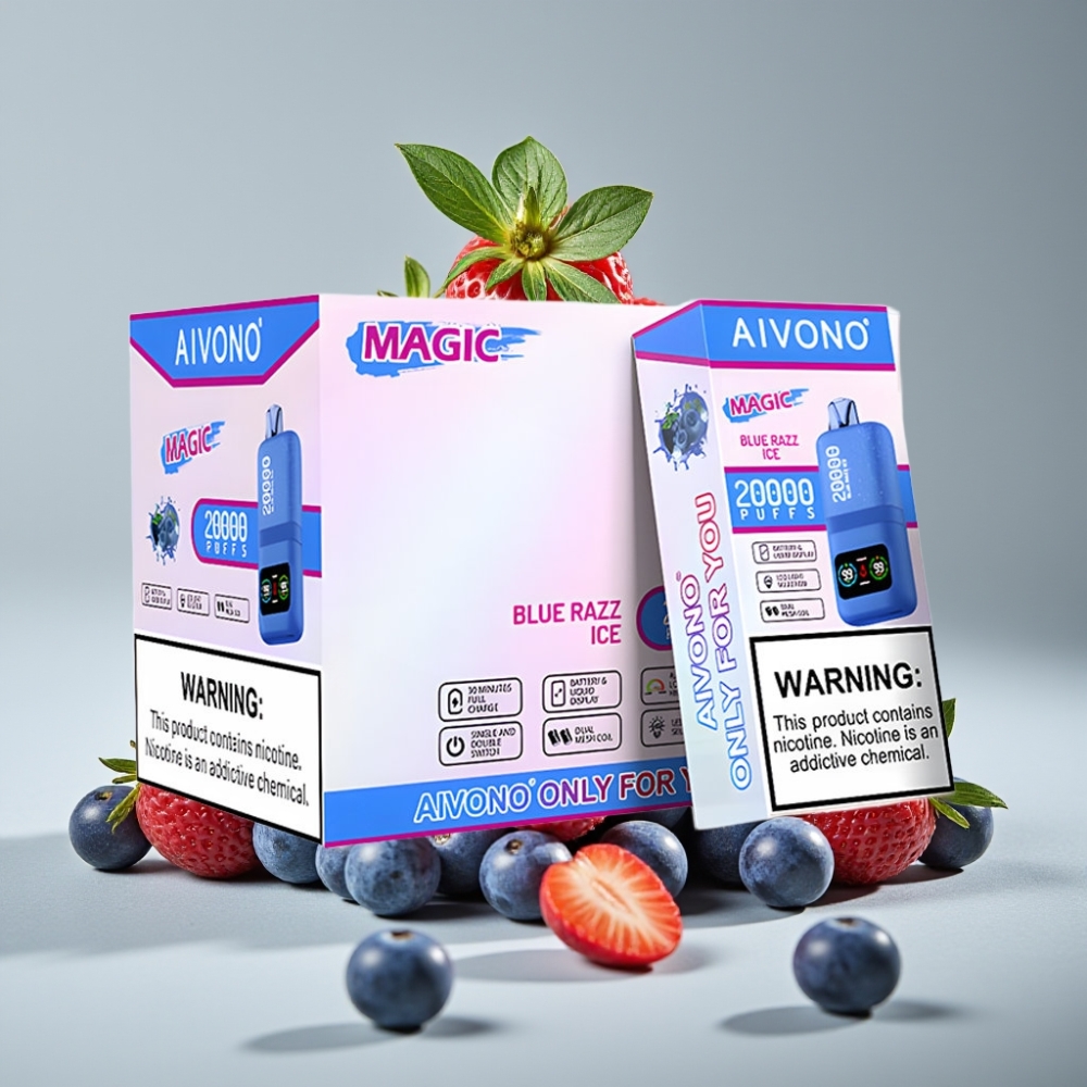 Aivono AIM MAGIC 20000 Puffs 26ml Dual Mesh Blue Razz Ice 5% Nic LCD Tipo-C