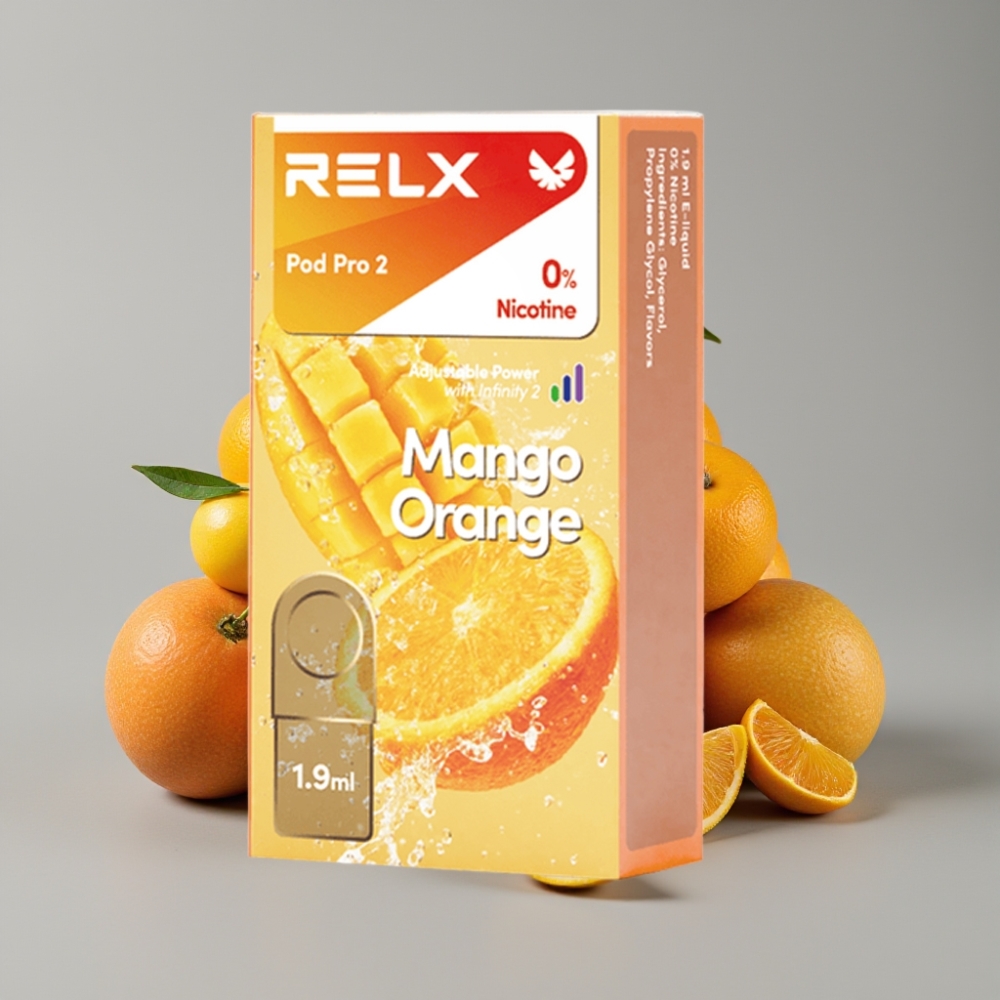 RELX Pod Pro 2 600 puffs 0% nicotina 1.9ml mango naranja 3 ajustes de voltaje
