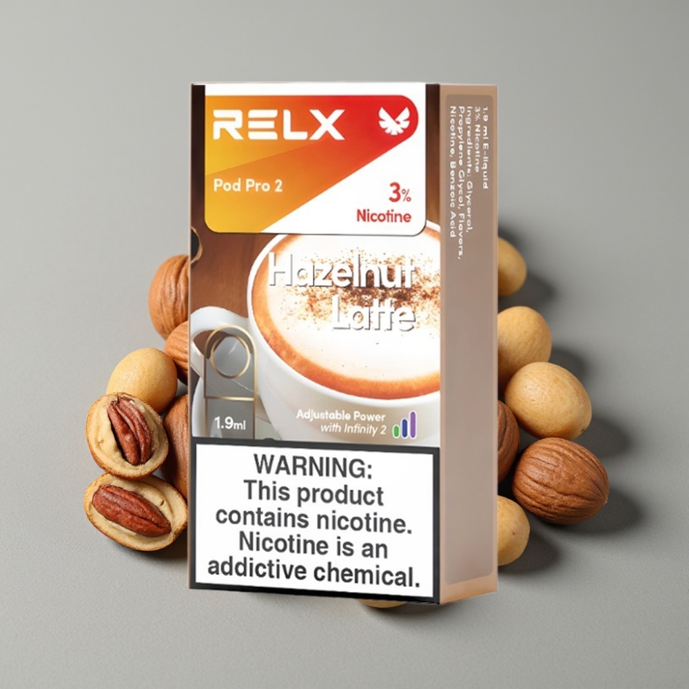 RELX Pod Pro 2 - 600 puffs, 3% nicotina, Avellana Latte, 3 modos de voltaje
