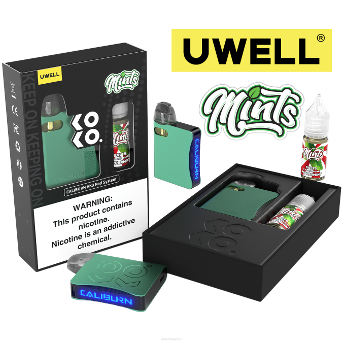 UWELL Monterrey - UWELL CALIBURN AK3 kit + vainas a3s 0.8ohm (x2) + daddy's vapor 10ml sales 50mg crl: cian/flv: menta 50 mg T60T242