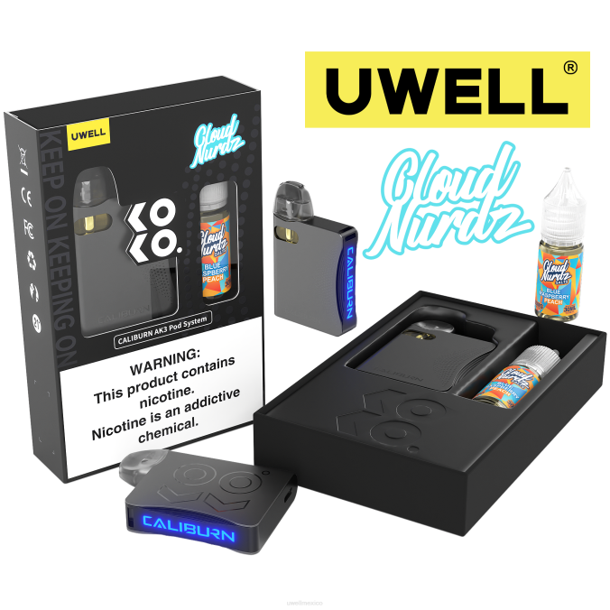 UWELL e cigarette - UWELL CALIBURN AK3 kit + vainas a3s 0.8ohm (x2) + daddy's vapor 10ml sales 50mg crl: gris/flv: azul melocotón frambuesa T60T247