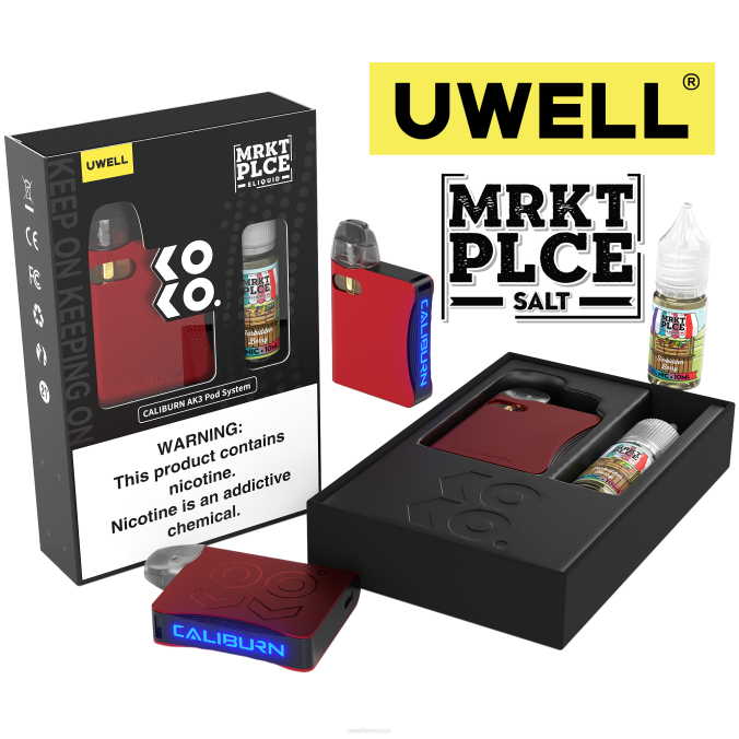 UWELL e cigarette - UWELL CALIBURN AK3 kit + vainas a3s 0.8ohm (x2) + daddy\'s vapor 10ml sales 50mg crl: gris/flv: azul melocotón frambuesa T60T247