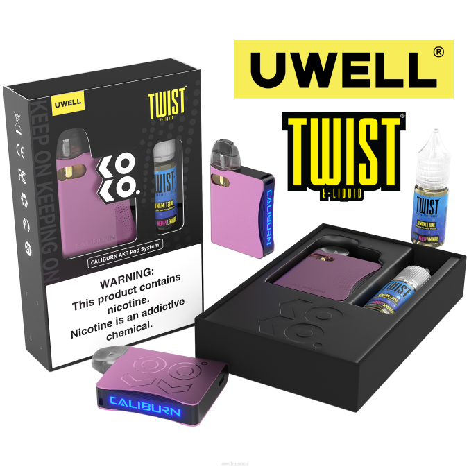 UWELL e cigarette - UWELL CALIBURN AK3 kit + vainas a3s 0.8ohm (x2) + daddy\'s vapor 10ml sales 50mg crl: gris/flv: azul melocotón frambuesa T60T247