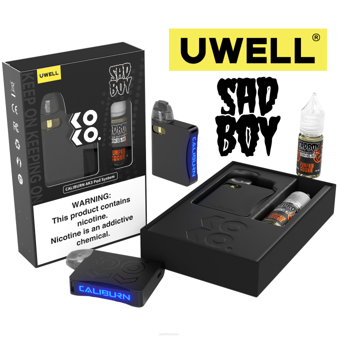 UWELL precio - UWELL CALIBURN AK3 kit + vainas a3s 0.8ohm (x2) + daddy's vapor 10ml sales 50mg crl: negro/flv: galleta de calabaza 50 mg T60T239