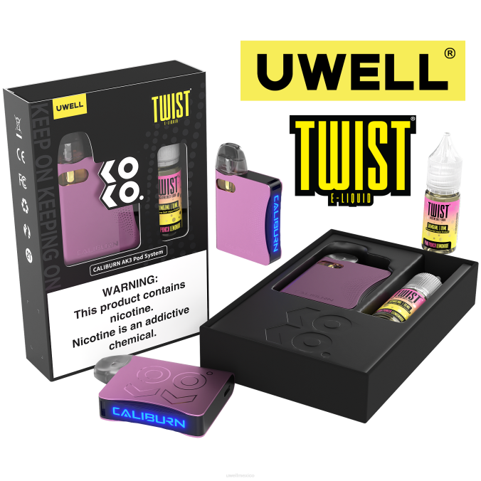 vaporizador UWELL - UWELL CALIBURN AK3 kit + vainas a3s 0.8ohm (x2) + daddy's vapor 10ml sales 50mg crl: rosa/flv: limonada rosa ponche 50 mg T60T241
