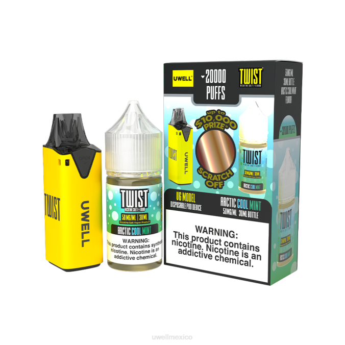 UWELL Mexico - UWELL V6 dispositivo desechable + jugo daddy's vapor 30ml - paquete de colaboración clr: amarillo/flv: menta fría ártica 50 mg T60T215
