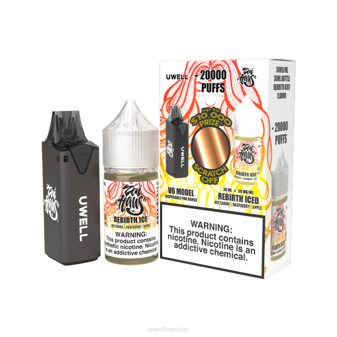 UWELL Mexico - UWELL V6 dispositivo desechable + jugo daddy\'s vapor 30ml - paquete de colaboración clr: amarillo/flv: menta fría ártica 50 mg T60T215
