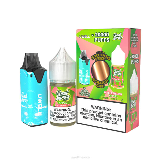 UWELL Mexico - UWELL V6 dispositivo desechable + jugo daddy's vapor 30ml - paquete de colaboración clr: azul/flv: sandía manzana 50 mg T60T205