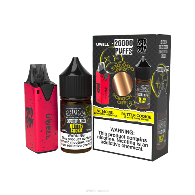 UWELL Monterrey - UWELL V6 dispositivo desechable + jugo daddy's vapor 30ml - paquete de colaboración clr: rojo/flv: galleta de mantequilla 48 mg T60T212