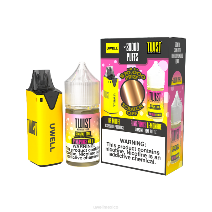 UWELL precio - UWELL V6 dispositivo desechable + jugo daddy's vapor 30ml - paquete de colaboración clr: amarillo/flv: limonada rosa ponche 50 mg T60T219
