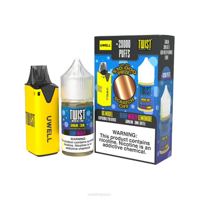vaper UWELL precio - UWELL V6 dispositivo desechable + jugo daddy's vapor 30ml - paquete de colaboración clr: amarillo/flv: limonada mezcla de frutos rojos 50 mg T60T216